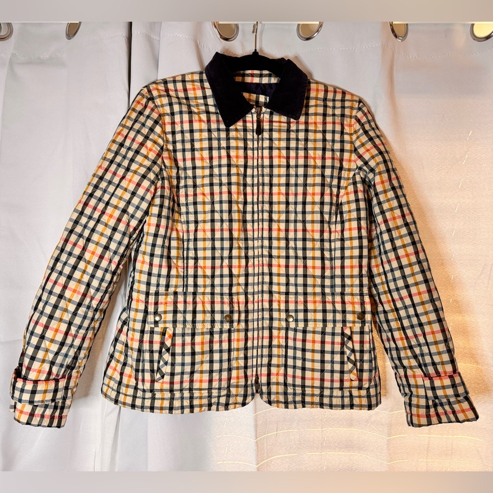TALBOTS Petite Quilted Plaid Zip Front Light Jacket
